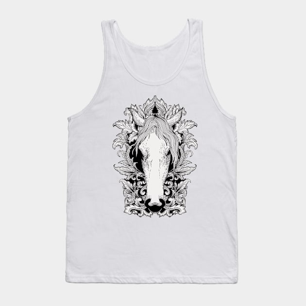 White Horse In Floral Victorian (Black) Tank Top by mybeautypets